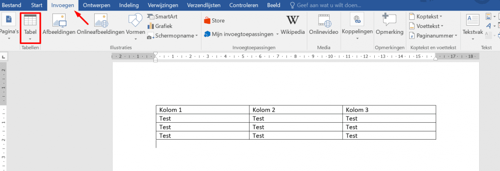 tabel wordpress met word